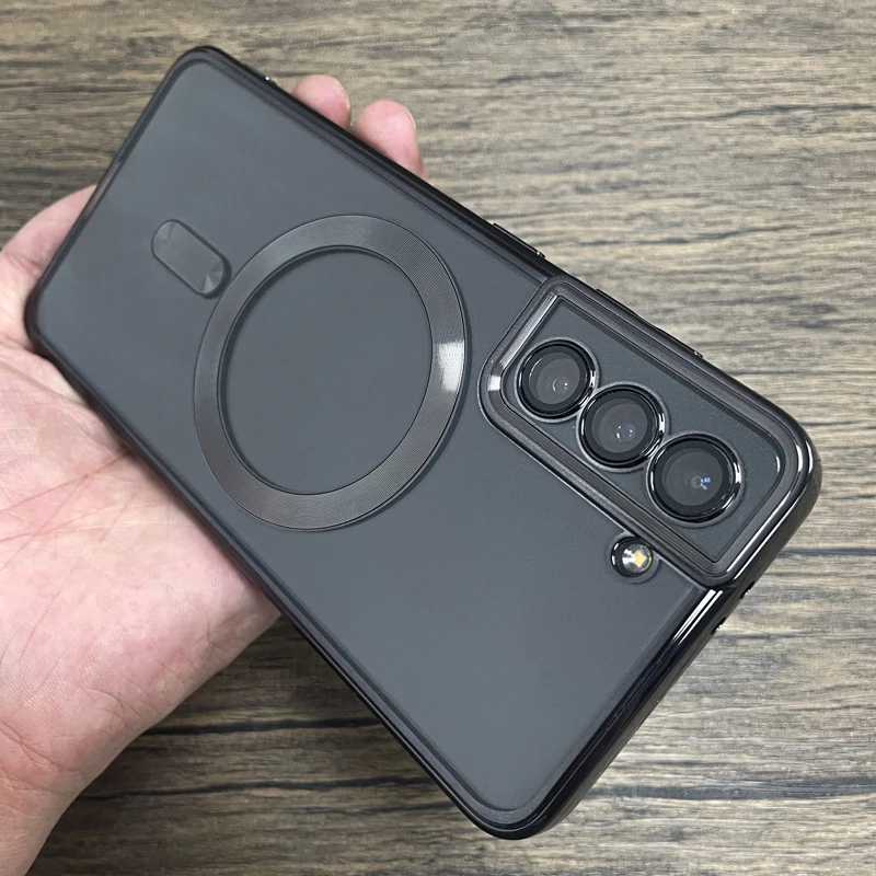 

For Magsafe Plating Transparent Silicone Case For Samsung Galaxy S22 S21 S23 Ultra Plus 5G Soft Cover With Camera Lens Protector