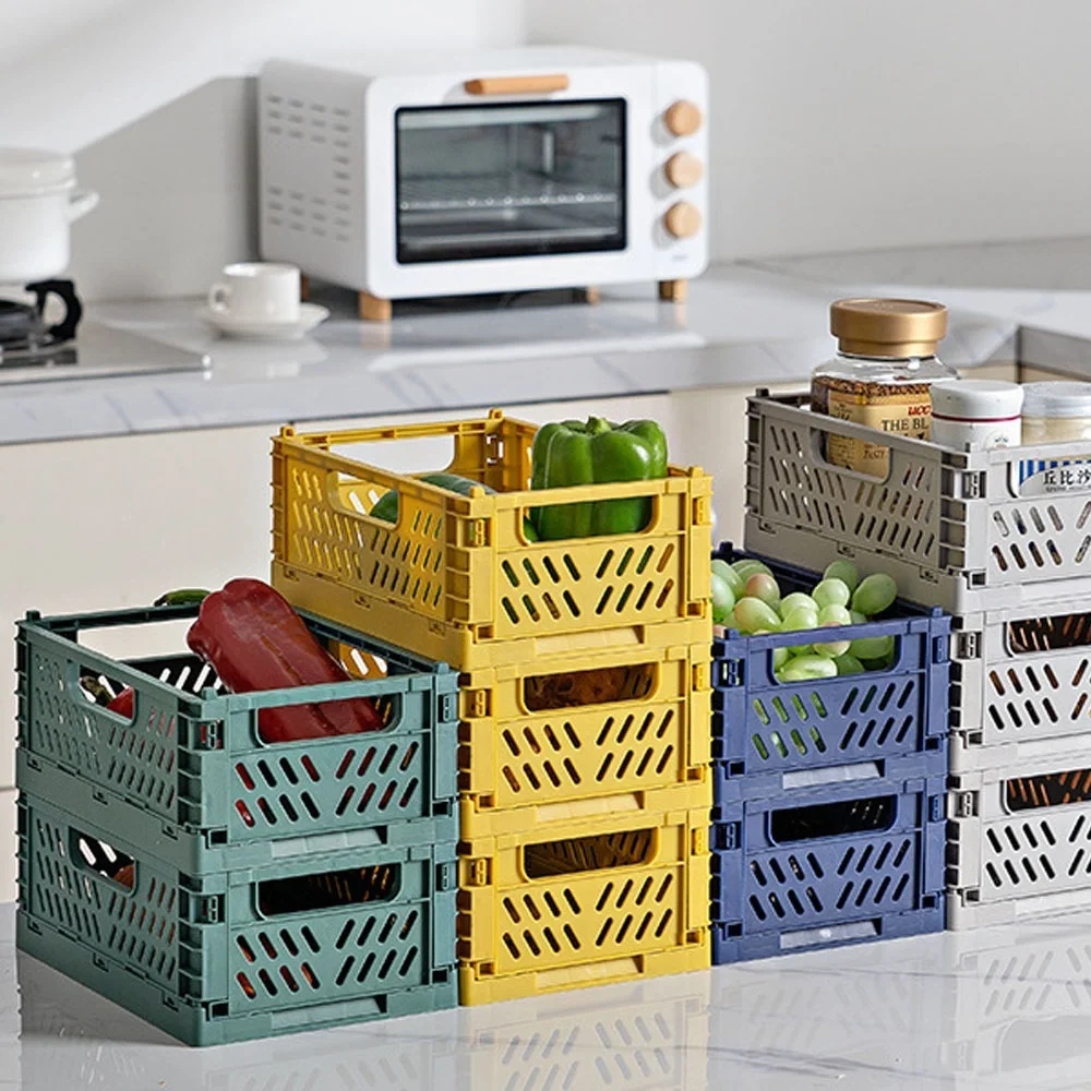 Folding Collapsible Plastic Storage Crate Box Stackable Home Kitchen Warehouse Storage Baskets Box S L XL