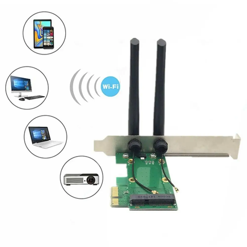 

Wireless Wifi Network Card Mini PCIE To PCI-E 1X Desktop Adapter Accessories Antennas Computer + Parts Network Adapter