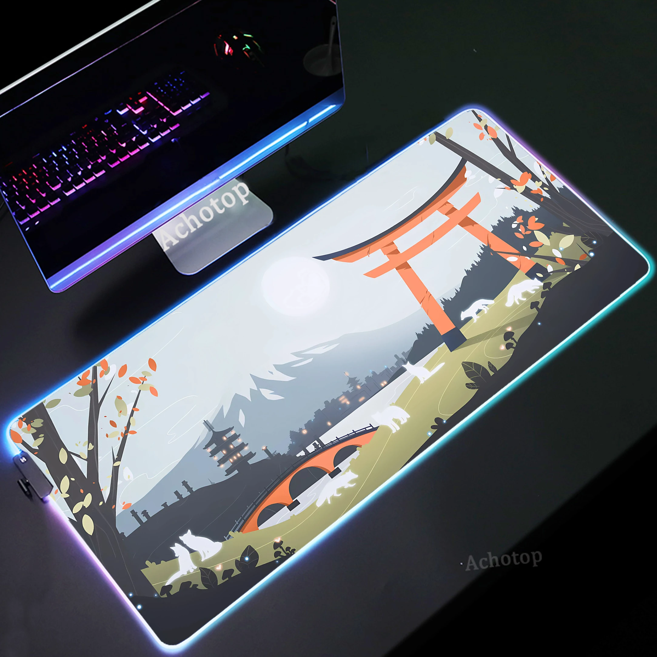 

Japanese Art RGB Mouse Pad 90X40cm XXL Gamer Gaming Rubber Mousepad Computer Game Mouse Mat Laptop Keyboard Pads with Backlit