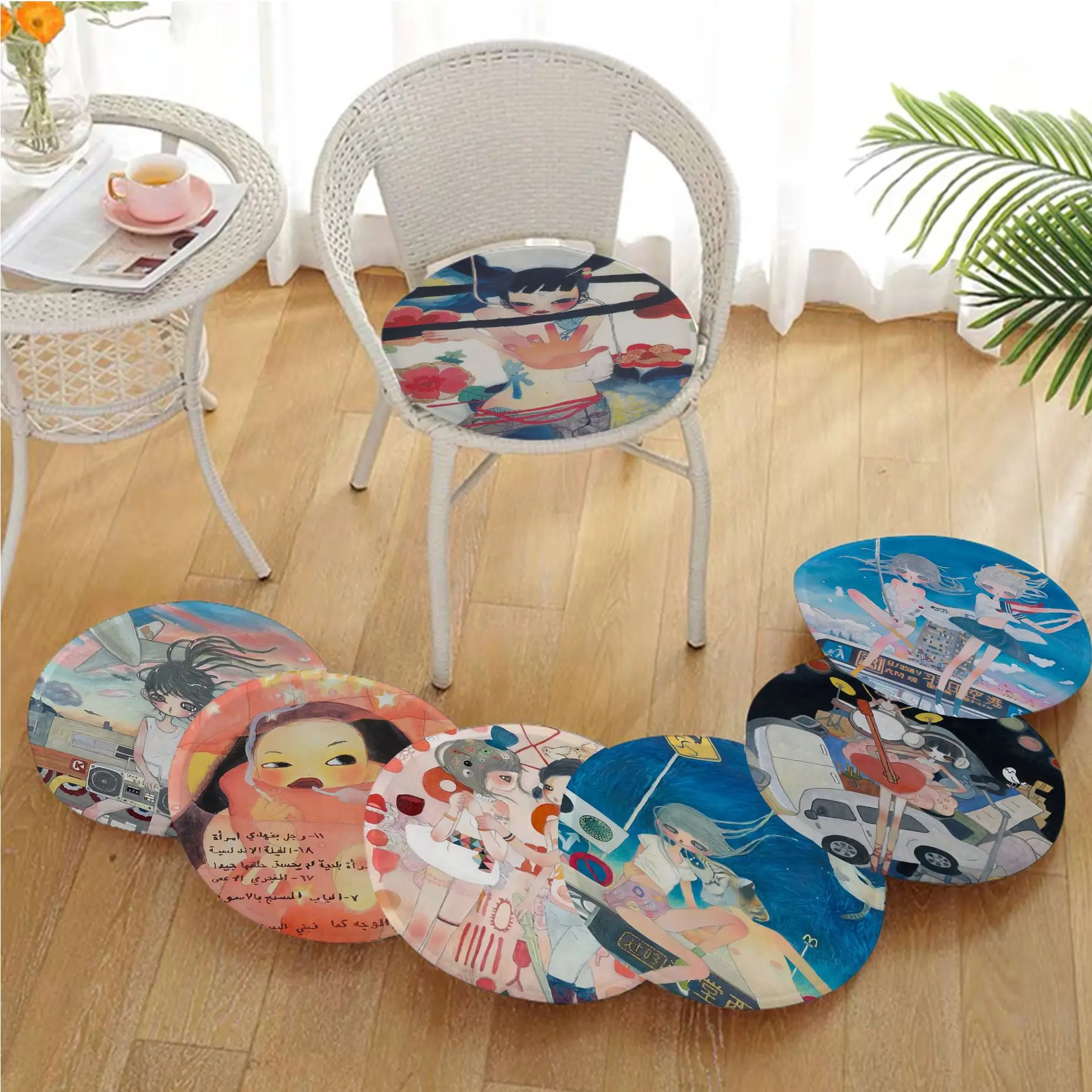 

Aya Takano Four Seasons Fabric Cushion Non-slip Living Room Sofa Decor Students Stool Tatami Office Stool Seat Mat