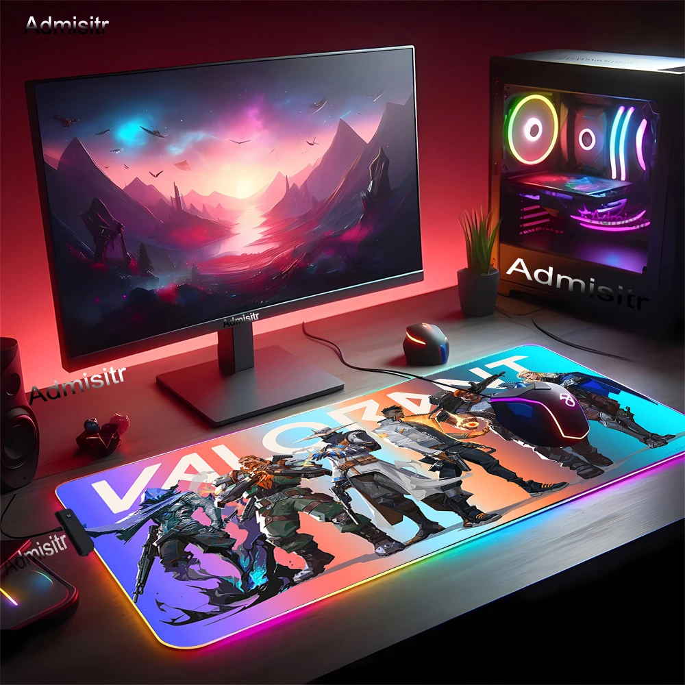 Коврик для мыши в стиле аниме 90x40 Rgb Игровой компьютерный стол с подсветкой Valorant