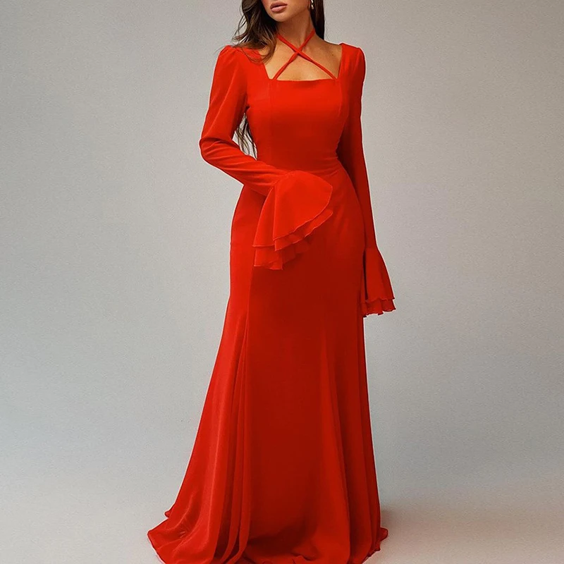 Женское элегантное шифоновое платье с квадратным вырезом и завязками