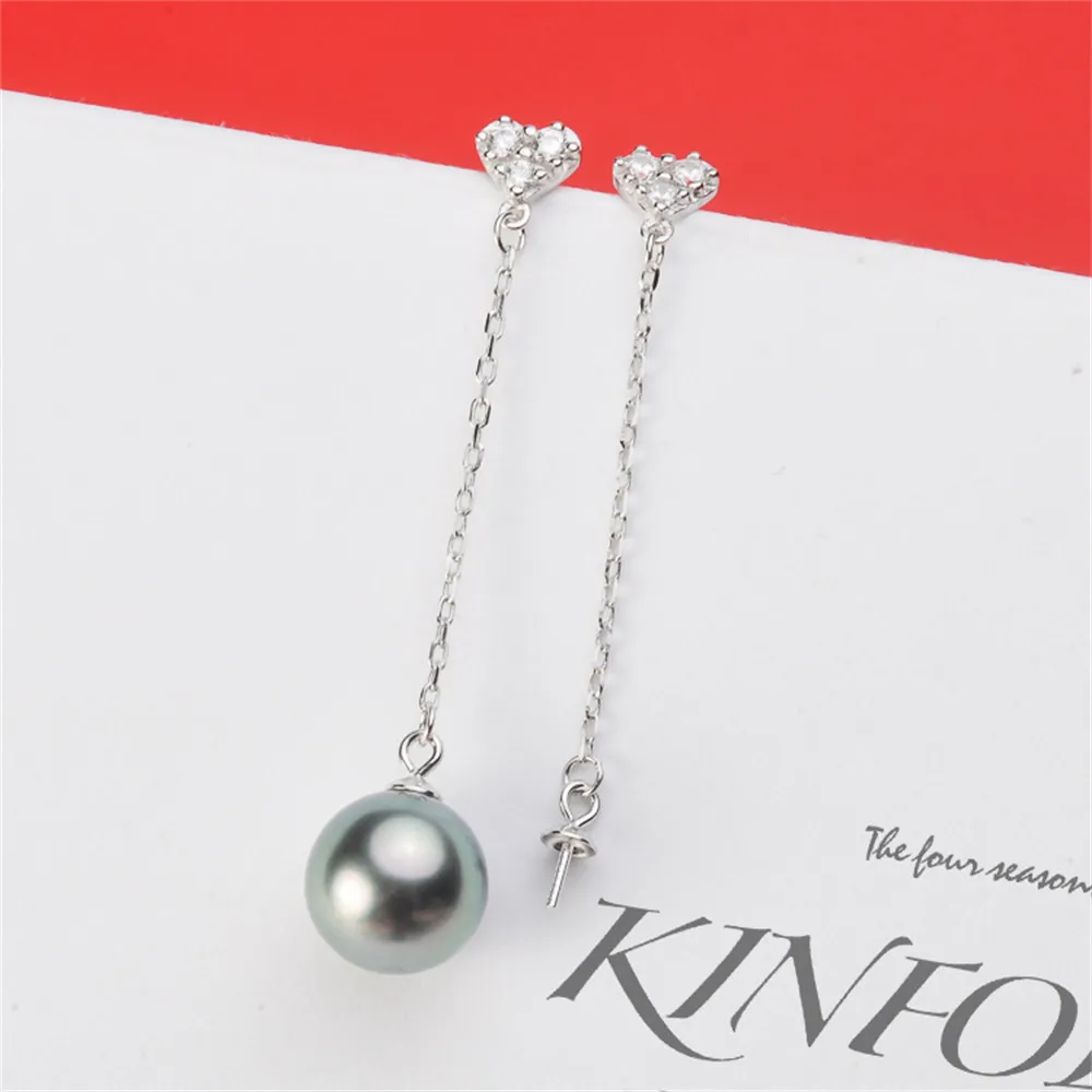 

DIY Pearl Jade Accessories S925 Silver Love Pearl Earrings Empty Fit 8-10mm Beads