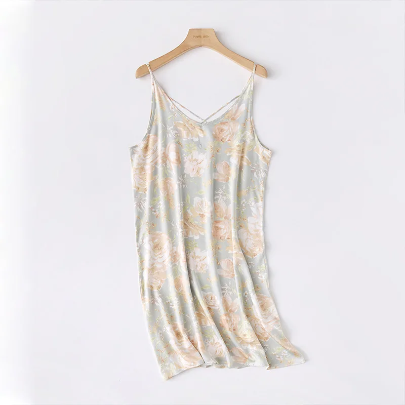 Lingerie Nightgowns Sexy Women's Satin Print Nightdress Slip Dress Slim Style Long Dress Pajamas Underwear Cute Girl Nightdress