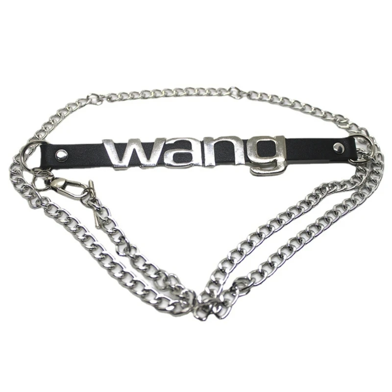 L93F Y2K Style Metal Thin Belt for Women Ladies Dress Belt Matching with WANG Letter Female Jeans Waist Rope Accessories