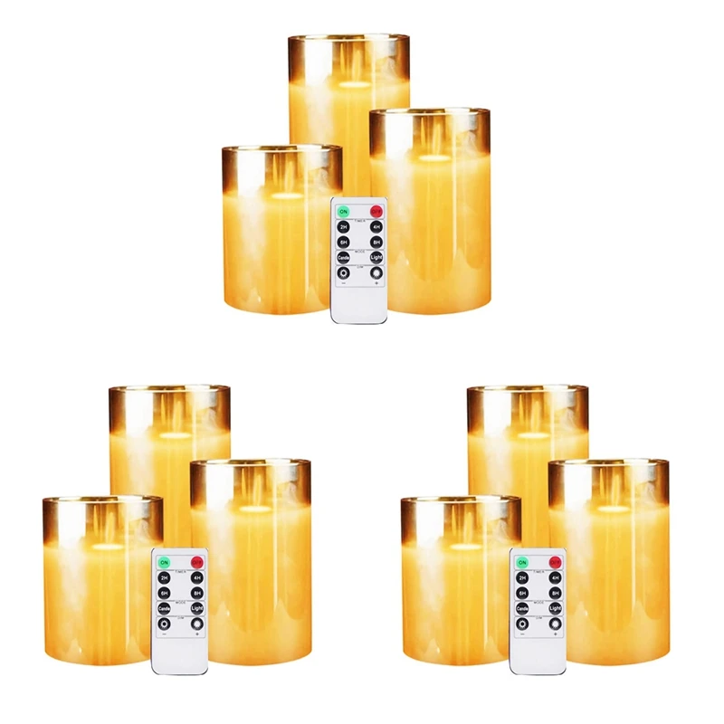 

3X Amber Glass LED Flameless Candles Flickering With Remote,Battery Operated,For Wedding,Festival Decorations,3 Pack