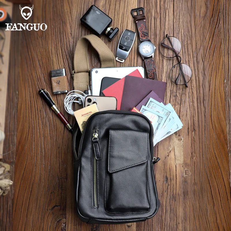 

Fashion Men's Shoulder Bag Genuine Leather Chest Crossbody Bag Fanny Outdoor Sports Messenger Bag Pack