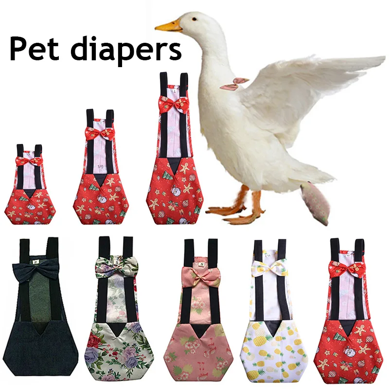 

Cartoon Nylon Printing Washable Duck Diaper Pet Chicken Goose Adjustable Washable Nappy Clothes Bowknot Design With Elastic Band