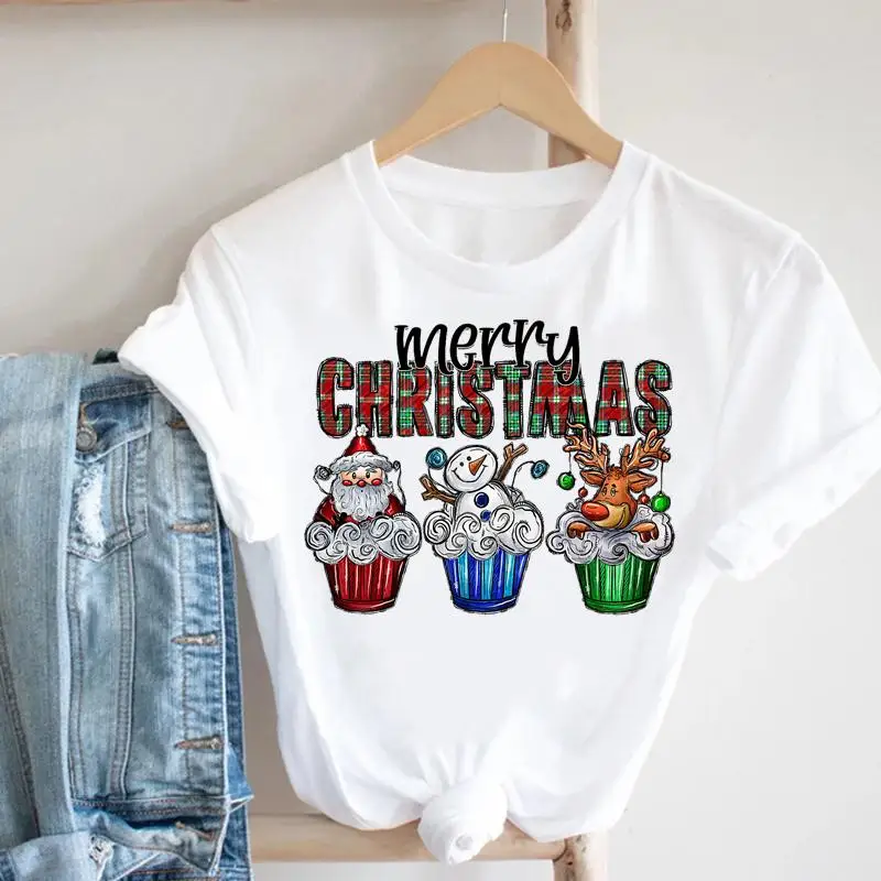 

Merry Christmas Festival 90s Trend Cute Women New Year Trend T-shirts Cartoon Fashion Tshirt Holiday Top Travel Graphic Tee