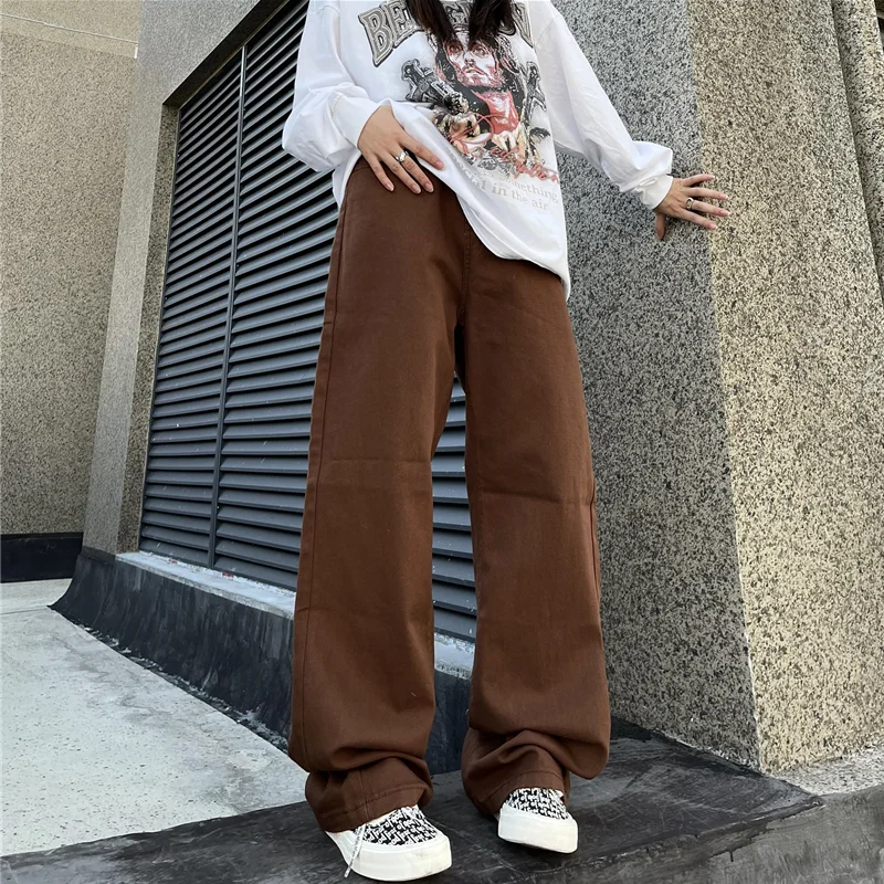 Streetwear Men 2022 New Pattern Recreational Coffee Pants Straight Cylinder Comfortable Loose Jeans Autumn and Winter Female