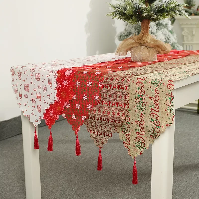 

Christmas Runners Vintage Embroidered Fabric Santa Claus Tapestry Christmas Table Runner Mat Christmas Supplies