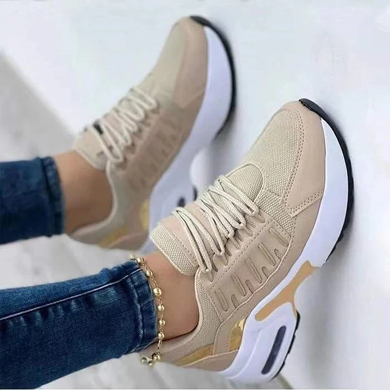 

Women Sports Sneakers Leisure Mesh Breathable Mixed Color Ladies Shoes Female Flat Platform Round Toe Height Increasing Footwear