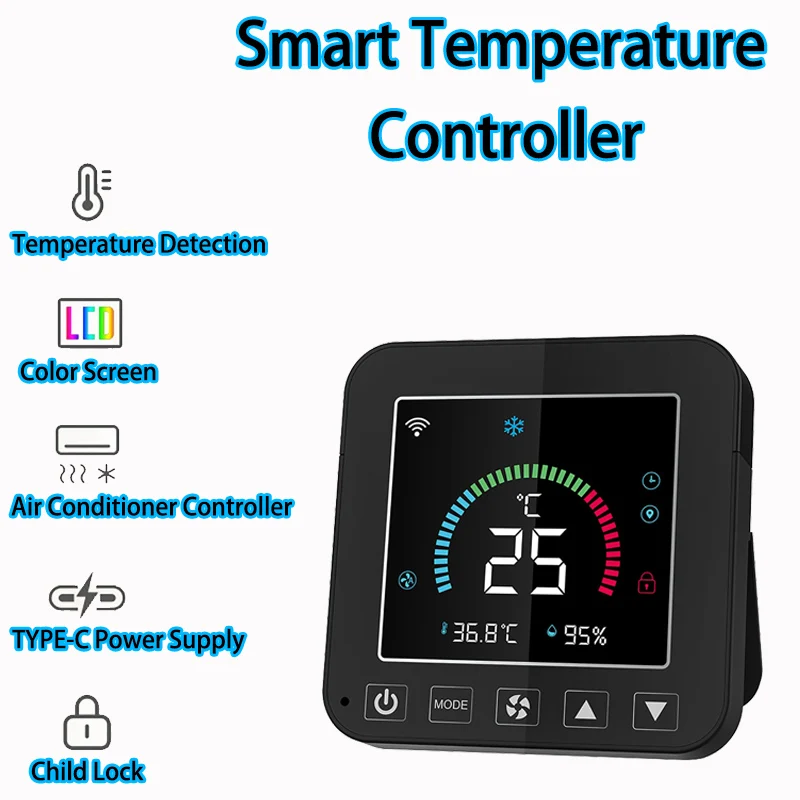 

Smart Intelligent Temperature Humidity Infrared Controller USB Power Air Conditioner Thermostat LCD Display Screen Tuya WiFi