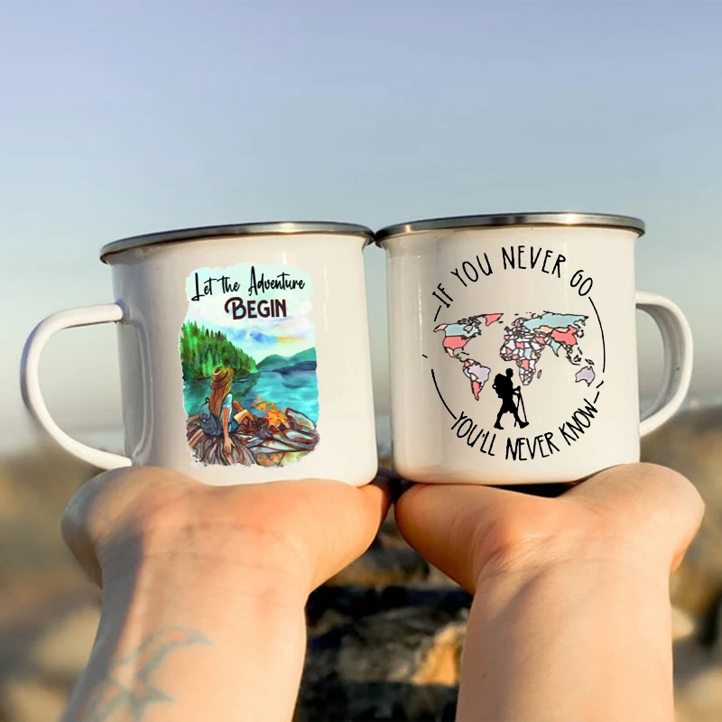 If You Never Go You'll Never Know Camping Mugs Camper Enamel Mug Adventure Cup Campfire Coffee Mug Camper Best Gift Mountain Mug