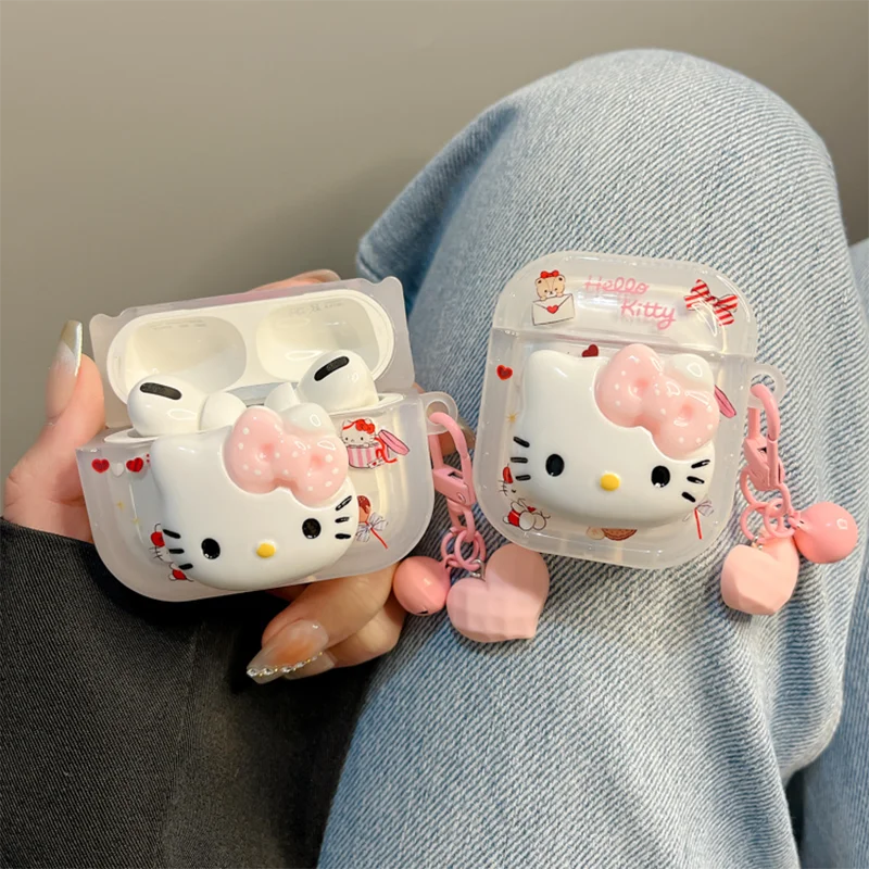 Чехол Hello Kitty для AirPods4 прозрачный милый чехол с бантом творческой личности