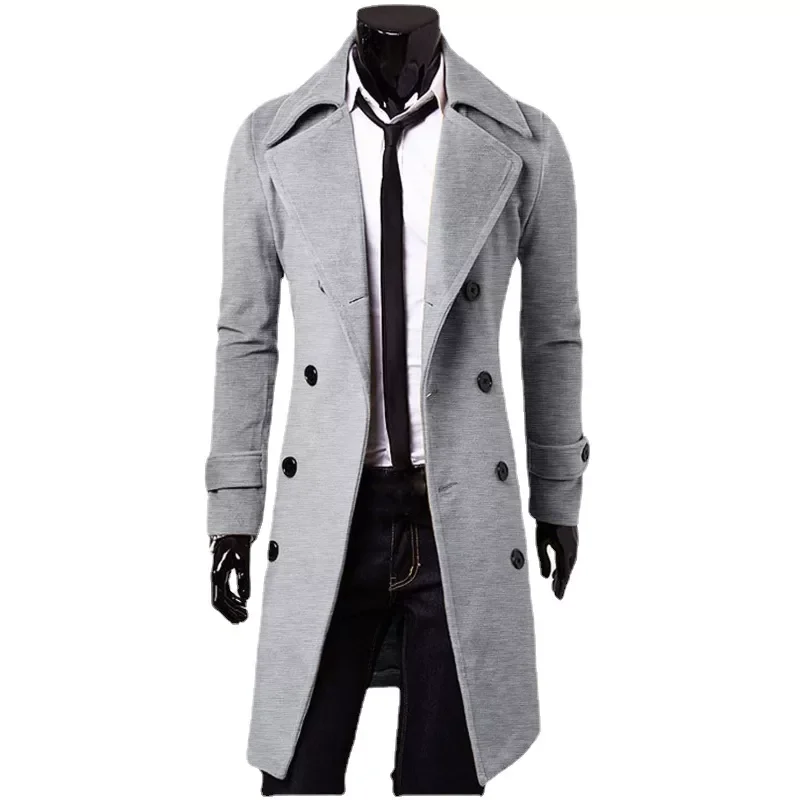 

Winter Men's Casual Coat Warm Double-breasted Long Windbreaker Jacket Double-breasted Trench Coat Woolen Outwear