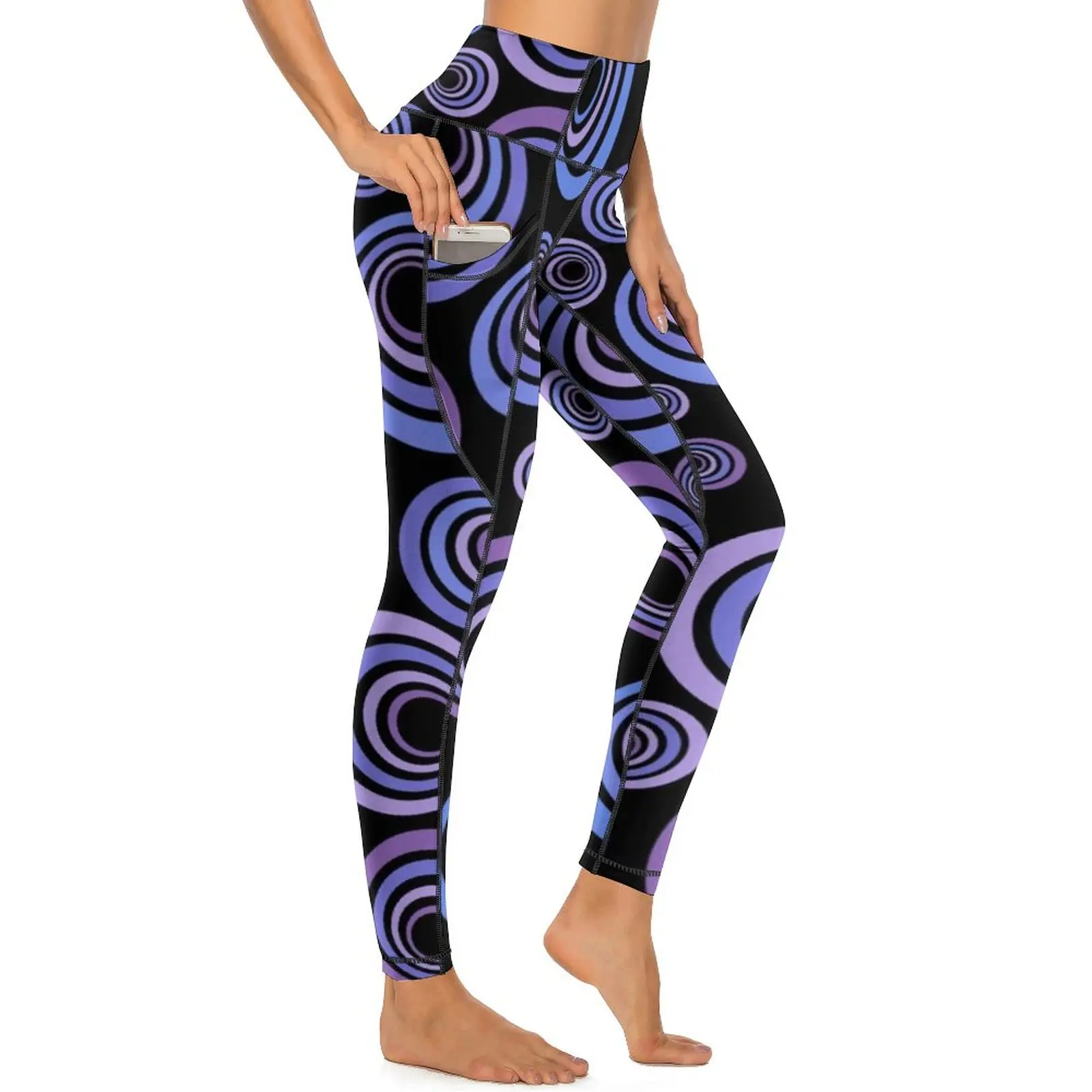 

Retro Circles Print Yoga Pants Ultraviolet Graphic Leggings High Waist Workout Gym Leggins Breathable Quick-Dry Sports Tights