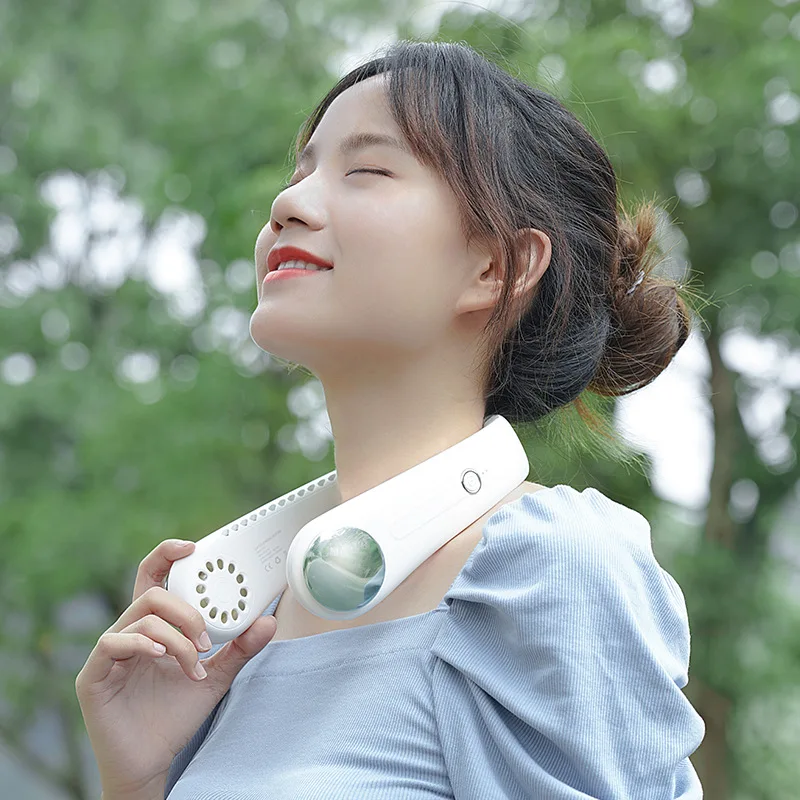 

Refrigeration Hanging Neck Fan Cooling Mobile Air Conditioner Leafless Neckband Fan Portable Air Cooler For Summer Sports