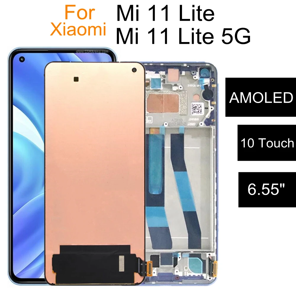 

ЖК-дисплей AMOLED для XIAOMI Mi 11 Lite 5G/M2101K9AG, сенсорный экран, дигитайзер, замена для Mi11 Lite M2101K9G, ЖК-дисплей