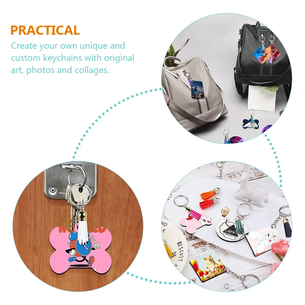 40 Sets Dye Sublimation Keychain Fringe Trim Decorative Portable Blanks Delicate Wood DIY Circle