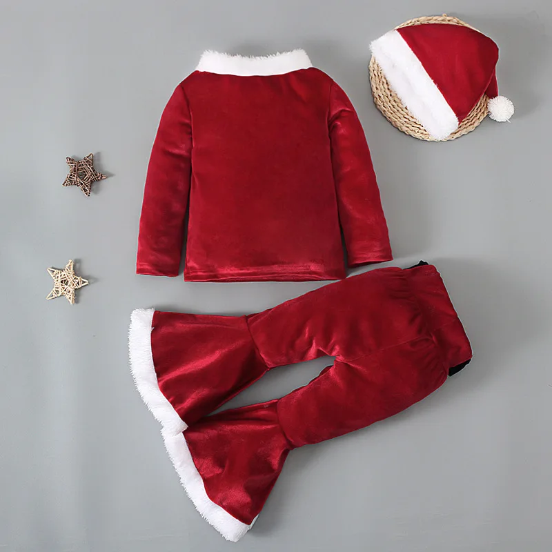 

Kids Girls Christmas Elf Cosplay Santa Claus Outfits Party Cosplay Costume Long Sleeve Top with Flared Pants and Pointed Hat