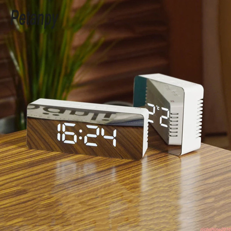 

LED Mirror Alarm Clock Digital Snooze Table Clock Wake Up Light Electronic Large Time Temperature Display Home Decoration Clock
