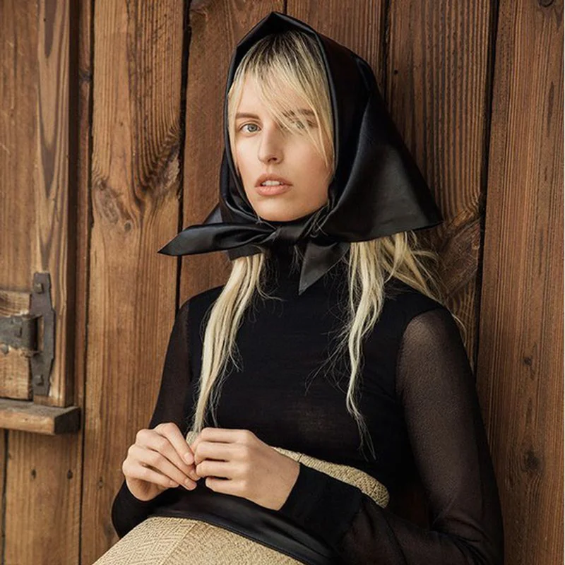 Designer woman Triangle Scarf Black Bandana men Unisex Faux leather kerchief eco-leather headscarf headdress Shawl Wrap