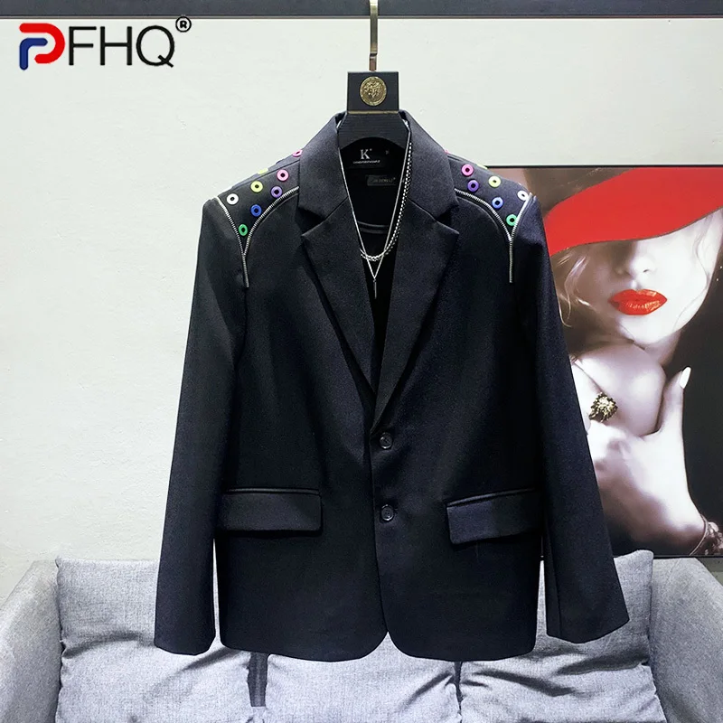 

PFHQ костюмное пальто высокого качества мужской модный дизайн нишевые универсальные свободные плечи красочные кольца повседневные осенние блейзеры 21Z2026
