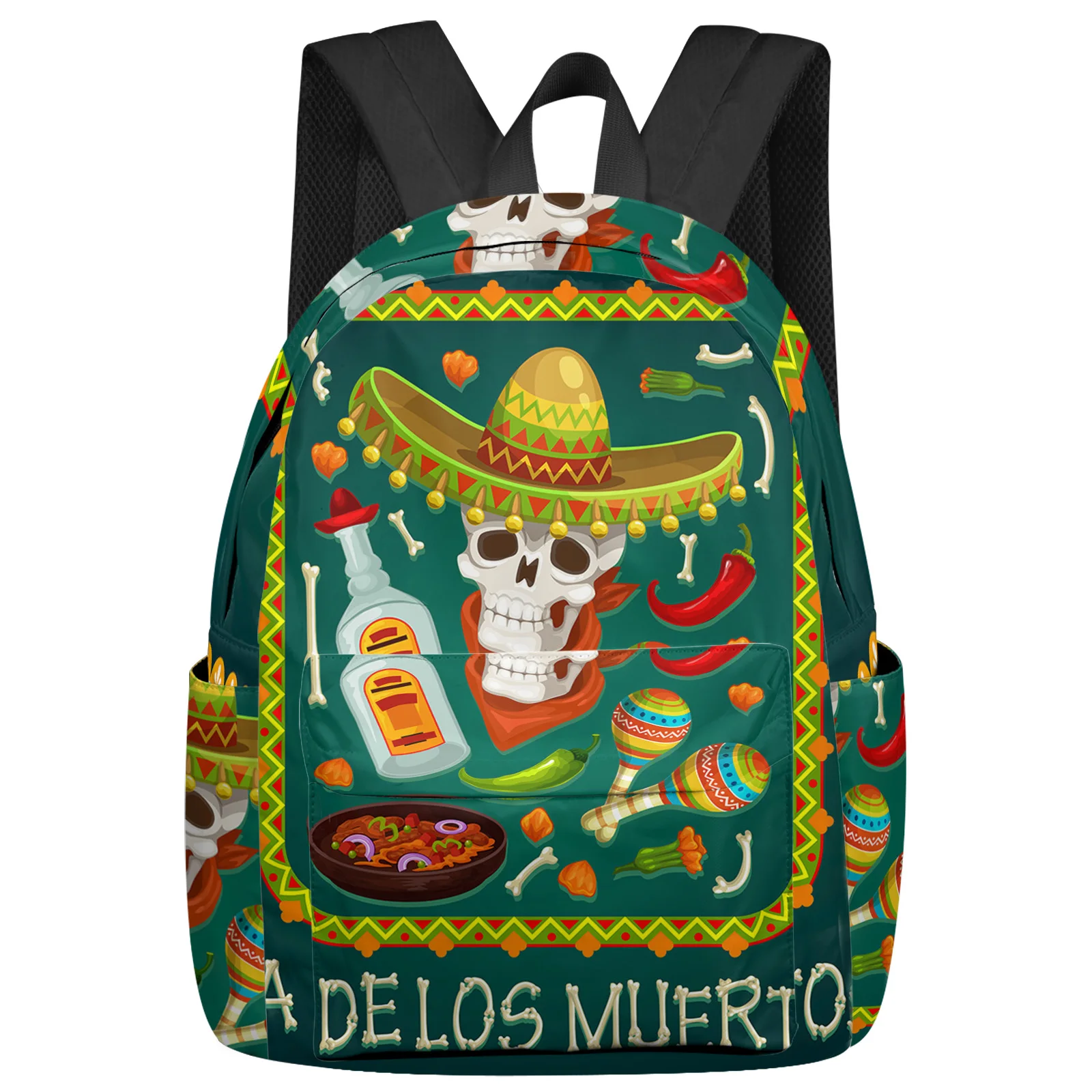 Mochilas con calavera de comida mexicana para hombre y mujer, mochilas escolares...