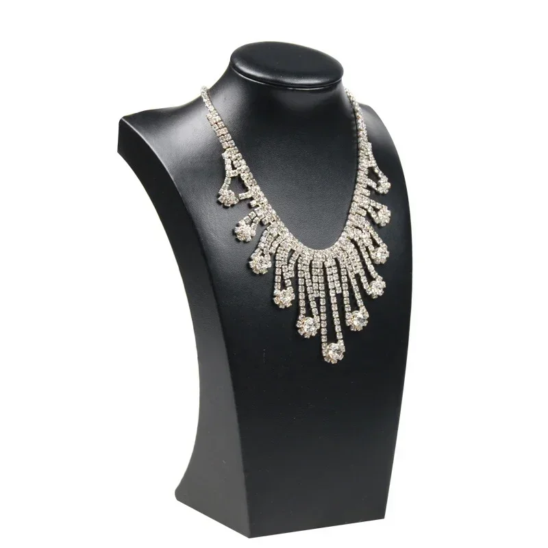 

24cm Black PU Necklace Display Stand Holder Shelf Jewelry Mannequin Bust For Necklace Pendant Rack
