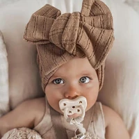 infant hair accessories solid color soft turban headwrap baby girl big bowknot headbands jacquard knitted elastic hair band