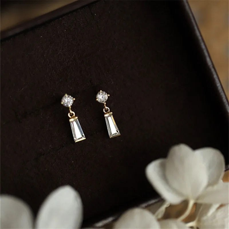 Женские квадратные серьги Zrcon из серебра 925 пробы с покрытием из 14-каратного золота, французская винтажная универсальная мини-бижутерия