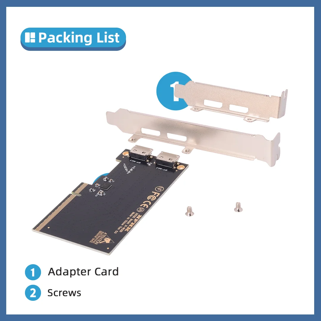 Адаптер-карта Riser PCIe 3.0 4.0 X16 на 2 порта Oculink SFF-8612 X4 4i с полноразмернойполуразмерной заглушкой (art.: 3920d4fca376f) - 3920d4fca376f