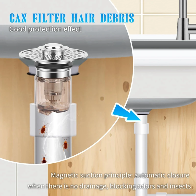 Athroom Sink Stopper And Drain Strainer 2 In 1 Catches Hair Debris Suitable For 1.34-1.46Inch Drainage Holes Durable