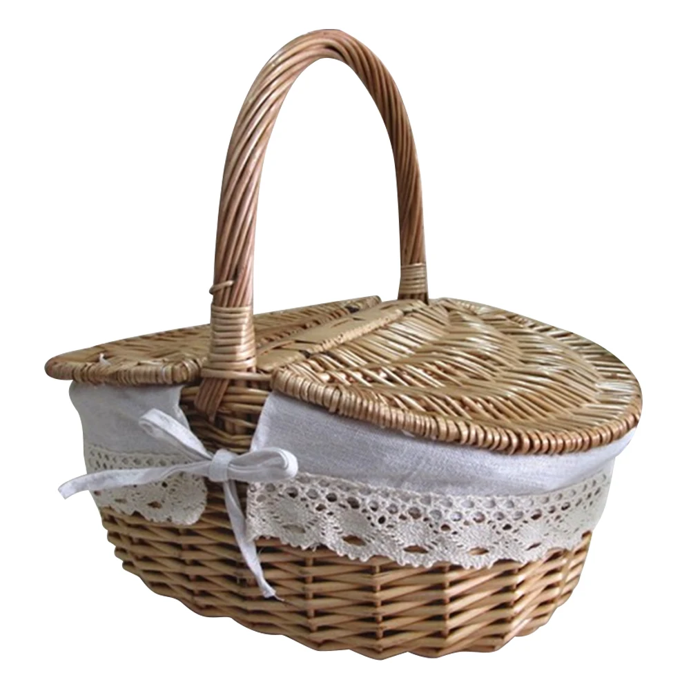 

Плетеная корзина в стиле кантри с ручкой, плетеная корзина для кемпинга и пикника со стандартной корзиной для хранения еды, хлеба, фруктов