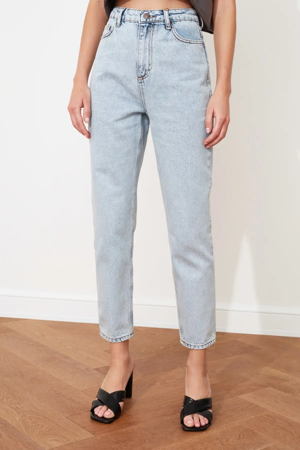 

Ice Blue Acid Washed High Waist Jean Mom Women Jeans 2021