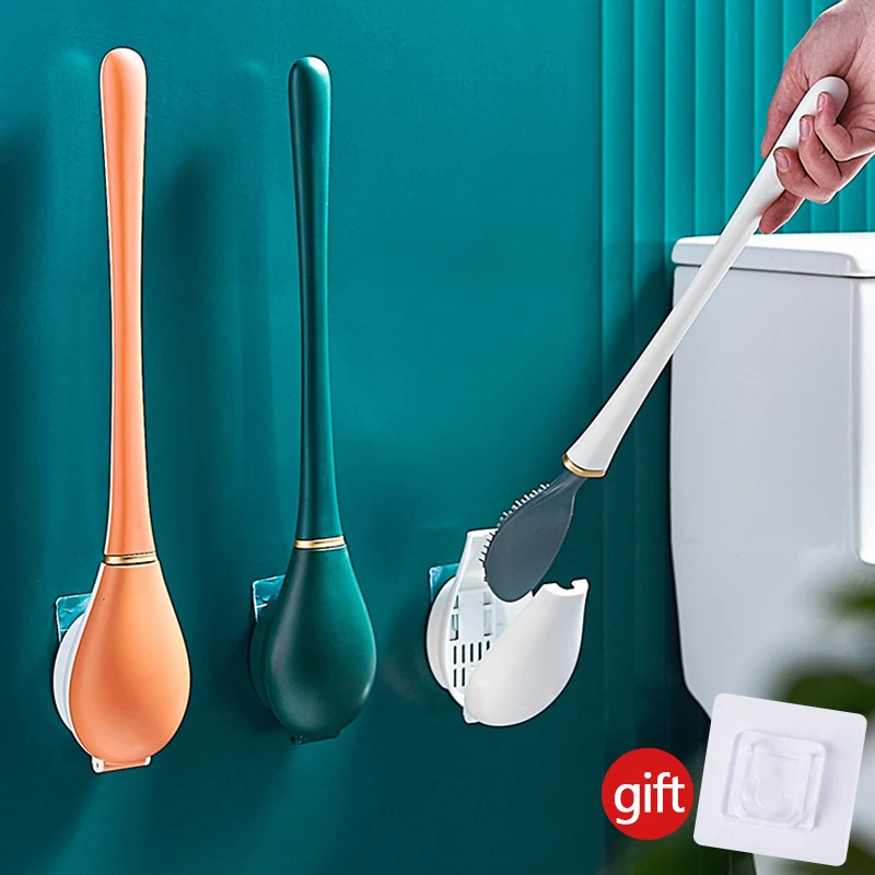 

Silicone Brush Head Toilet Brush Bathroom Cleaning Brush Set Wall-Mounted Automatic Opening And Closing No Dead Corner Wash