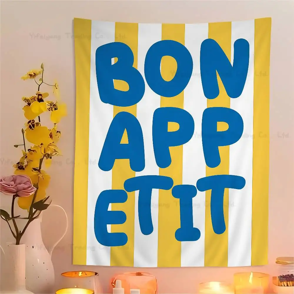 Фото Бон Appetit полосатый французский цитата красочный гобелен настенный богемный настенный гобелен Мандала настенные листы №5