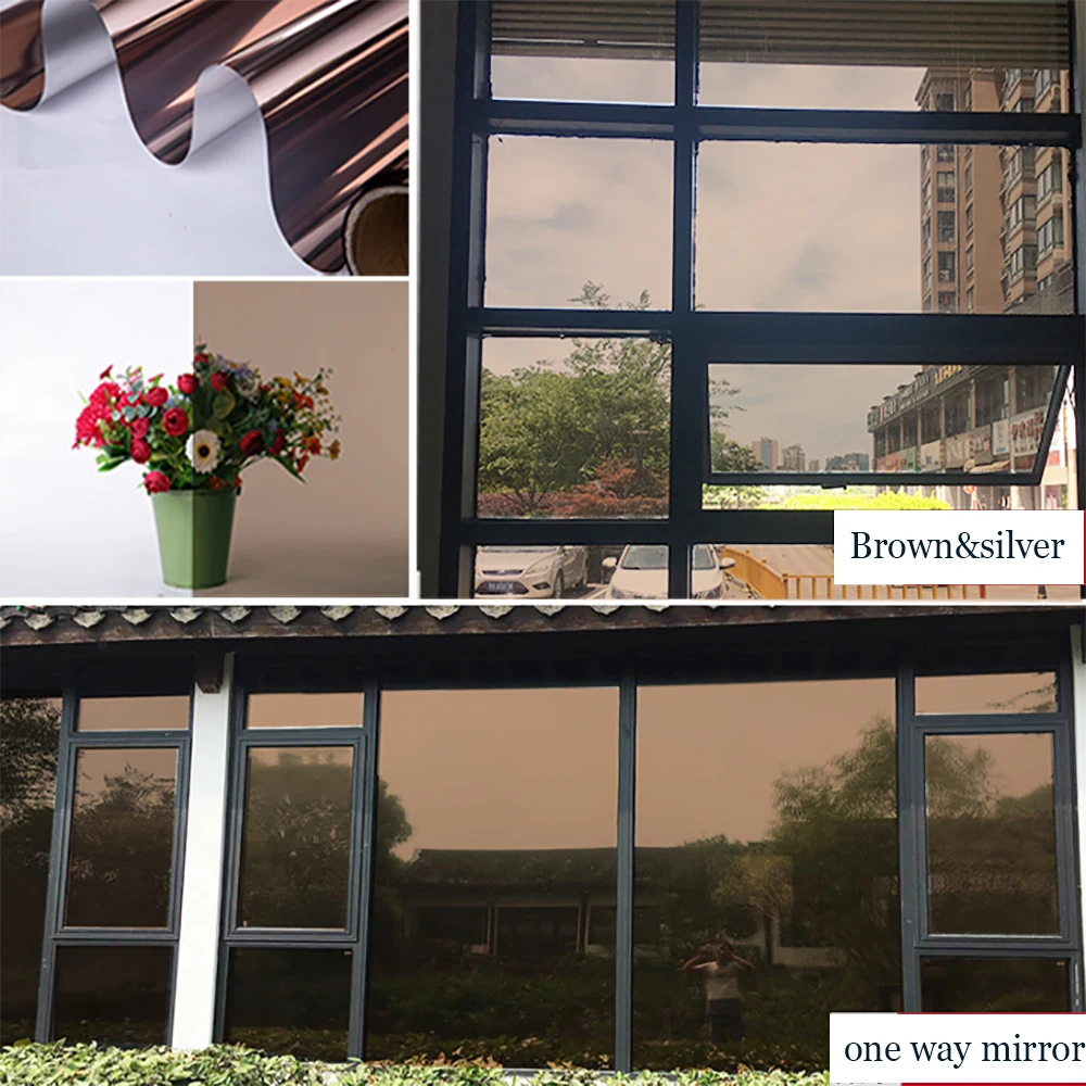 

HOHOFILM 50cmx600cm Brown&silver Window Film Mirrored One way sticker adhesive Reflective Solar film Privacy Window Tint PET