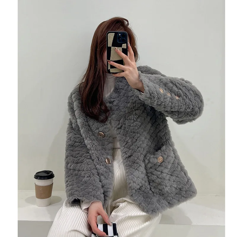 Wool Fur 2022 New Cashmere Lamb Wool Grain Wool Coat Winter Lady Elegant Warm Coats women Outwears