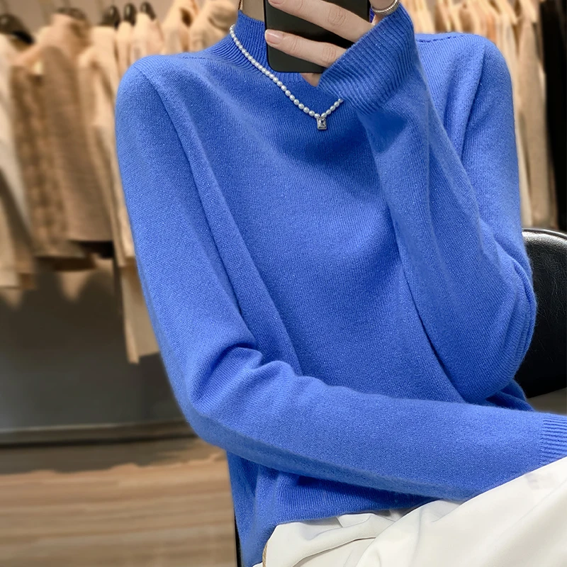 

Beige White Black Green Blue Camel Red Cashmere Sweaters Soft Warm Plain Sheep Woolen Pullover Tops Mock Neck Knitwear Winter