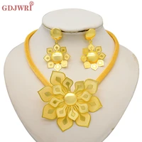 india dubai jewelry set for women big pendant necklace flower earrings bride jewellery sets gold color ethiopian party gifts