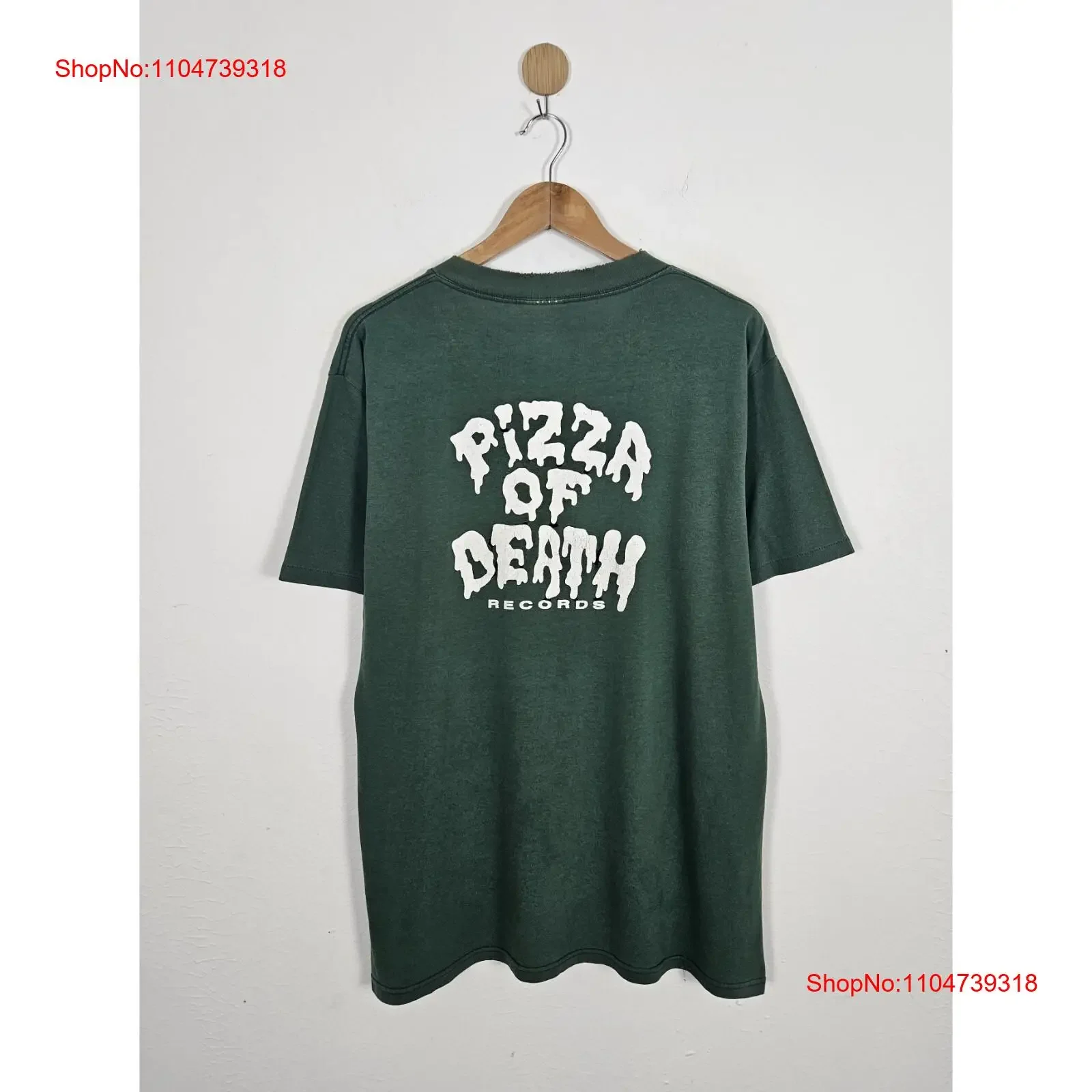 Фото Винтажная футболка Y2K Pizza Of Death Records, винтажная мытая мужская растянутая уличная одежда, модная слегка графическая унисекс, повседневная №1