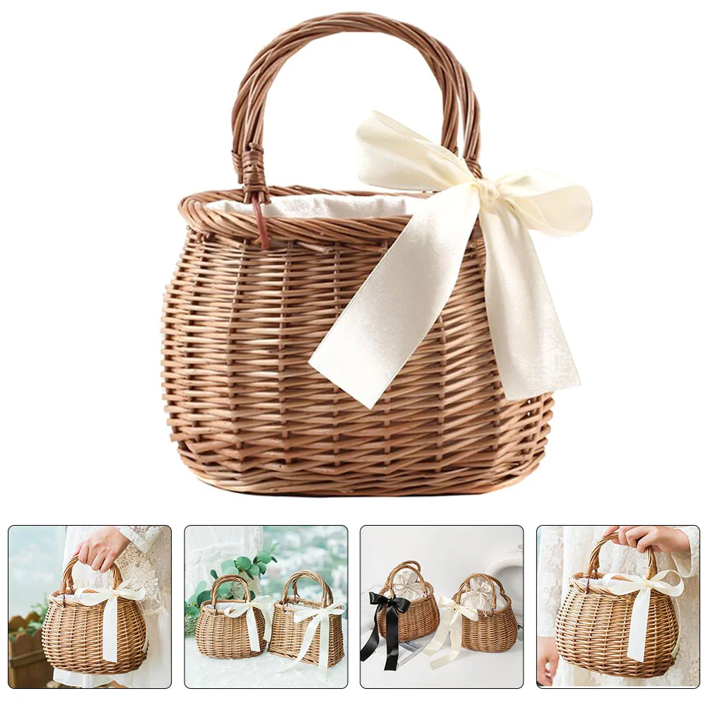 

Vintage Handbags Women Rattan Flower Basket Handmade Candy 21X18CM Hand-Woven Food Storage Container Oval Miss
