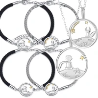 2pcs little prince and fox braided rope couple bracelet for men and women simple valentines day gift necklace jewelry