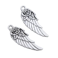 angel wing with rose spacer charm beads 15pcs zinc alloy pendants fashion jewelry findings components l1625