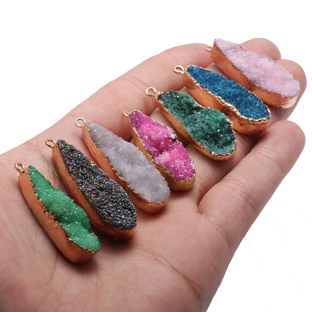 Натуральный камень кристалл зуб агат Позолоченный край капля кулон для