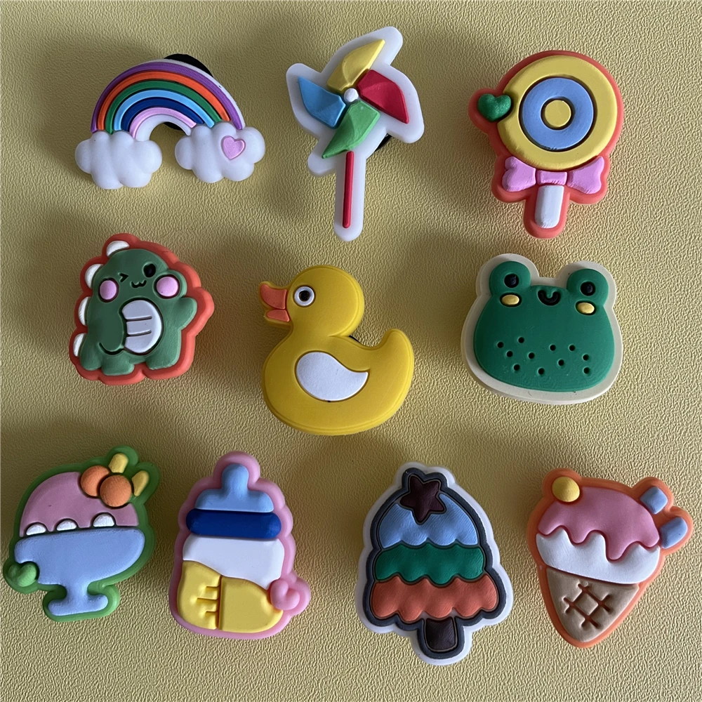 

10pcs Anime Crocs Charms Lot Cute Frog Windmill Fruit PVC Cartoon Shoe Charms Clogs Wristband Creative Gifts Crocs Decoration