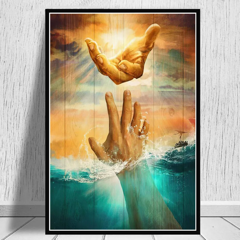 

God Will Save You Canvas Wall Art Religious Home Decor Reaching Hand Posters And Prints Fabric Painting For Living Room Mural